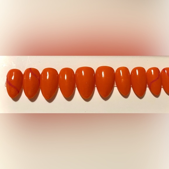 Hot Cheetos Almond Nails| Hand painted nails | Custom press on nails - Picture 3 of 4